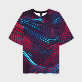 Мужская футболка oversize 3D с принтом Волнистые линии красные и синие ,  |  | Тематика изображения на принте: 