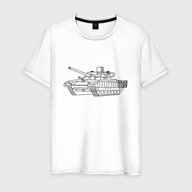 Мужская футболка хлопок с принтом Контурный танк в Тюмени, 100% хлопок | прямой крой, круглый вырез горловины, длина до линии бедер, слегка спущенное плечо. | 