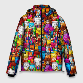 Мужская зимняя куртка 3D с принтом Набор художника в Новосибирске, верх — 100% полиэстер; подкладка — 100% полиэстер; утеплитель — 100% полиэстер | длина ниже бедра, свободный силуэт Оверсайз. Есть воротник-стойка, отстегивающийся капюшон и ветрозащитная планка. 

Боковые карманы с листочкой на кнопках и внутренний карман на молнии. | 