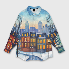 Мужская рубашка oversize 3D с принтом Новогодний старый город в Курске,  |  | 