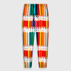 Мужские брюки 3D с принтом Яркие цветные карандаши в Екатеринбурге, 100% полиэстер | манжеты по низу, эластичный пояс регулируется шнурком, по бокам два кармана без застежек, внутренняя часть кармана из мелкой сетки | 