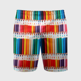 Мужские шорты спортивные с принтом Яркие цветные карандаши в Екатеринбурге,  |  | Тематика изображения на принте: 