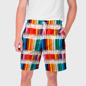 Мужские шорты 3D с принтом Яркие цветные карандаши в Екатеринбурге,  полиэстер 100% | прямой крой, два кармана без застежек по бокам. Мягкая трикотажная резинка на поясе, внутри которой широкие завязки. Длина чуть выше колен | 