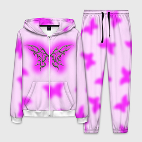 Мужской костюм 3D с принтом Y2K purple butterfly , 100% полиэстер | Манжеты и пояс оформлены тканевой резинкой, двухслойный капюшон со шнурком для регулировки, карманы спереди | Тематика изображения на принте: 