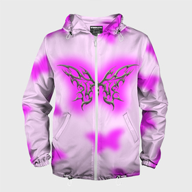 Мужская ветровка 3D с принтом Y2K purple butterfly , 100% полиэстер | подол и капюшон оформлены резинкой с фиксаторами, два кармана без застежек по бокам, один потайной карман на груди | Тематика изображения на принте: 