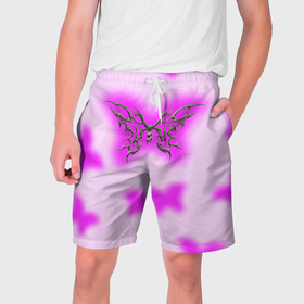 Мужские шорты 3D с принтом Y2K purple butterfly ,  полиэстер 100% | прямой крой, два кармана без застежек по бокам. Мягкая трикотажная резинка на поясе, внутри которой широкие завязки. Длина чуть выше колен | Тематика изображения на принте: 