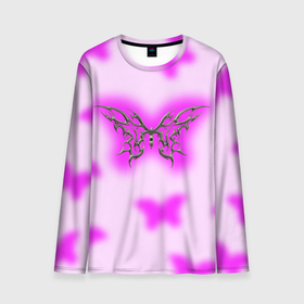 Мужской лонгслив 3D с принтом Y2K purple butterfly , 100% полиэстер | длинные рукава, круглый вырез горловины, полуприлегающий силуэт | Тематика изображения на принте: 