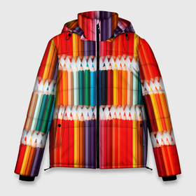 Мужская зимняя куртка 3D с принтом Заточенные цветные карандаши в Екатеринбурге, верх — 100% полиэстер; подкладка — 100% полиэстер; утеплитель — 100% полиэстер | длина ниже бедра, свободный силуэт Оверсайз. Есть воротник-стойка, отстегивающийся капюшон и ветрозащитная планка. 

Боковые карманы с листочкой на кнопках и внутренний карман на молнии. | Тематика изображения на принте: 