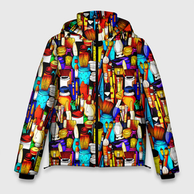 Мужская зимняя куртка 3D с принтом Кисти и краски художника в Новосибирске, верх — 100% полиэстер; подкладка — 100% полиэстер; утеплитель — 100% полиэстер | длина ниже бедра, свободный силуэт Оверсайз. Есть воротник-стойка, отстегивающийся капюшон и ветрозащитная планка. 

Боковые карманы с листочкой на кнопках и внутренний карман на молнии. | 