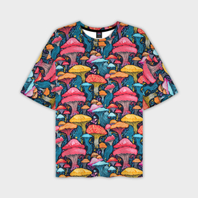 Мужская футболка oversize 3D с принтом Разноцветные грибы причудливый паттерн ,  |  | 