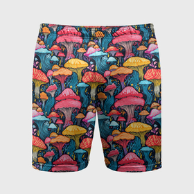 Мужские шорты спортивные с принтом Разноцветные грибы причудливый паттерн в Тюмени,  |  | Тематика изображения на принте: 