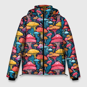 Мужская зимняя куртка 3D с принтом Разноцветные грибы причудливый паттерн в Тюмени, верх — 100% полиэстер; подкладка — 100% полиэстер; утеплитель — 100% полиэстер | длина ниже бедра, свободный силуэт Оверсайз. Есть воротник-стойка, отстегивающийся капюшон и ветрозащитная планка. 

Боковые карманы с листочкой на кнопках и внутренний карман на молнии. | 