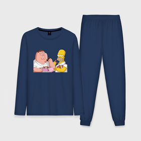 Мужская пижама с лонгсливом хлопок с принтом Питер и Гомер едят пончики в Кировске,  |  | 