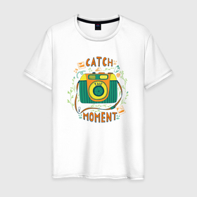 Мужская футболка хлопок с принтом Catch the moment в Белгороде, 100% хлопок | прямой крой, круглый вырез горловины, длина до линии бедер, слегка спущенное плечо. | 