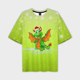 Мужская футболка oversize 3D с принтом Зеленый дракошка ,  |  | 