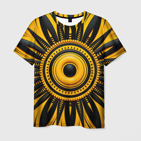 Мужская футболка 3D с принтом Желто черный узор в африканском стиле в Белгороде, 100% полиэфир | прямой крой, круглый вырез горловины, длина до линии бедер | Тематика изображения на принте: 