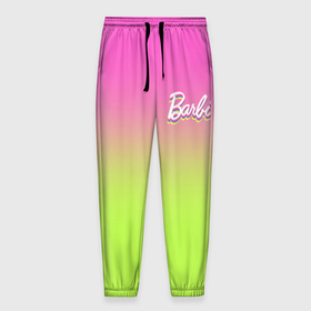 Мужские брюки 3D с принтом Барби: градиент розовый и ярко зеленый , 100% полиэстер | манжеты по низу, эластичный пояс регулируется шнурком, по бокам два кармана без застежек, внутренняя часть кармана из мелкой сетки | 