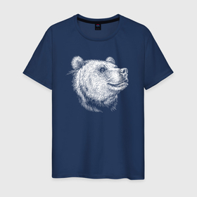 Мужская футболка хлопок с принтом Голова весёлого медведя в Екатеринбурге, 100% хлопок | прямой крой, круглый вырез горловины, длина до линии бедер, слегка спущенное плечо. | 