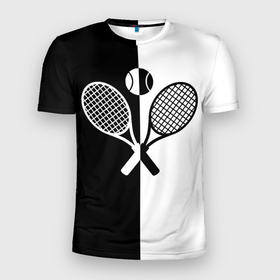 Мужская футболка 3D Slim с принтом Теннис   чёрно белое в Кировске, 100% полиэстер с улучшенными характеристиками | приталенный силуэт, круглая горловина, широкие плечи, сужается к линии бедра | Тематика изображения на принте: 