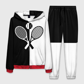 Мужской костюм 3D с принтом Теннис   чёрно белое в Тюмени, 100% полиэстер | Манжеты и пояс оформлены тканевой резинкой, двухслойный капюшон со шнурком для регулировки, карманы спереди | 