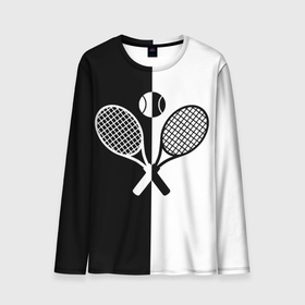 Мужской лонгслив 3D с принтом Теннис   чёрно белое в Тюмени, 100% полиэстер | длинные рукава, круглый вырез горловины, полуприлегающий силуэт | 