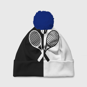 Шапка 3D c помпоном с принтом Теннис   чёрно белое в Екатеринбурге, 100% полиэстер | универсальный размер, печать по всей поверхности изделия | 