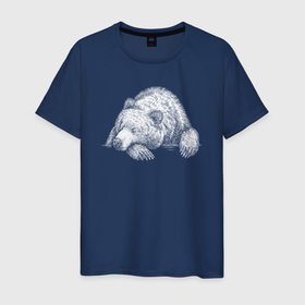 Мужская футболка хлопок с принтом Спящий медведь в Кировске, 100% хлопок | прямой крой, круглый вырез горловины, длина до линии бедер, слегка спущенное плечо. | Тематика изображения на принте: 