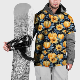 Накидка на куртку 3D с принтом Паттерн тыквы и цветы в Тюмени, 100% полиэстер |  | 