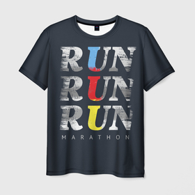Мужская футболка 3D с принтом Марафон по бегу в Екатеринбурге, 100% полиэфир | прямой крой, круглый вырез горловины, длина до линии бедер | 