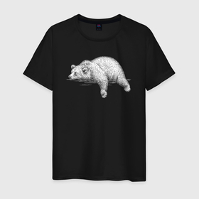 Мужская футболка хлопок с принтом Медведь лежит отдыхает в Санкт-Петербурге, 100% хлопок | прямой крой, круглый вырез горловины, длина до линии бедер, слегка спущенное плечо. | Тематика изображения на принте: 