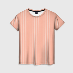 Женская футболка 3D с принтом Строгий персиковый в полоску в Петрозаводске, 100% полиэфир ( синтетическое хлопкоподобное полотно) | прямой крой, круглый вырез горловины, длина до линии бедер | 