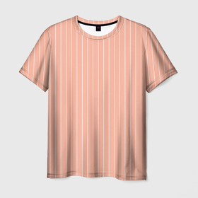 Мужская футболка 3D с принтом Строгий персиковый в полоску в Екатеринбурге, 100% полиэфир | прямой крой, круглый вырез горловины, длина до линии бедер | 