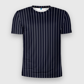 Мужская футболка 3D Slim с принтом Строгий тёмно синий в полоску в Петрозаводске, 100% полиэстер с улучшенными характеристиками | приталенный силуэт, круглая горловина, широкие плечи, сужается к линии бедра | 