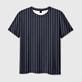 Мужская футболка 3D с принтом Строгий тёмно синий в полоску в Тюмени, 100% полиэфир | прямой крой, круглый вырез горловины, длина до линии бедер | Тематика изображения на принте: 