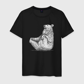 Мужская футболка хлопок с принтом Медведь сидит балдеет в Санкт-Петербурге, 100% хлопок | прямой крой, круглый вырез горловины, длина до линии бедер, слегка спущенное плечо. | Тематика изображения на принте: 