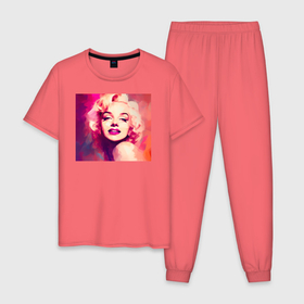 Мужская пижама хлопок с принтом Мэрилин Монро в розовых тонах в Курске, 100% хлопок | брюки и футболка прямого кроя, без карманов, на брюках мягкая резинка на поясе и по низу штанин
 | 