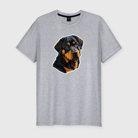 Мужская футболка хлопок Slim с принтом Стикер собаки ротвейлер в Белгороде, 92% хлопок, 8% лайкра | приталенный силуэт, круглый вырез ворота, длина до линии бедра, короткий рукав | 