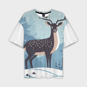 Мужская футболка oversize 3D с принтом Зимняя сказка олень в лесу в Екатеринбурге,  |  | 