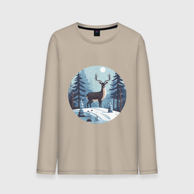 Мужской лонгслив хлопок с принтом Зимняя сказка олень в лесу в Курске, 100% хлопок |  | 
