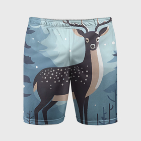 Мужские шорты спортивные с принтом Зимняя сказка олень в лесу в Тюмени,  |  | Тематика изображения на принте: 