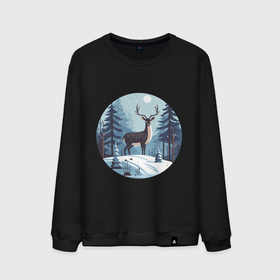 Мужской свитшот хлопок с принтом Зимняя сказка олень в лесу , 100% хлопок |  | Тематика изображения на принте: 