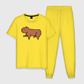 Мужская пижама хлопок с принтом Пиксельная капибара в Тюмени, 100% хлопок | брюки и футболка прямого кроя, без карманов, на брюках мягкая резинка на поясе и по низу штанин
 | 