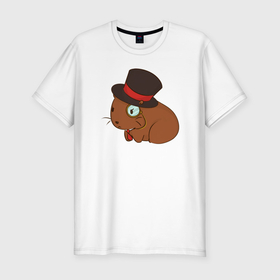 Мужская футболка хлопок Slim с принтом Капибара в чёрной шляпе , 92% хлопок, 8% лайкра | приталенный силуэт, круглый вырез ворота, длина до линии бедра, короткий рукав | 