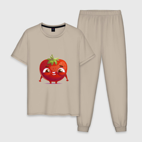 Мужская пижама хлопок с принтом Милая помидорка в Тюмени, 100% хлопок | брюки и футболка прямого кроя, без карманов, на брюках мягкая резинка на поясе и по низу штанин
 | 