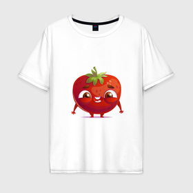 Мужская футболка хлопок Oversize с принтом Милая помидорка в Санкт-Петербурге, 100% хлопок | свободный крой, круглый ворот, “спинка” длиннее передней части | Тематика изображения на принте: 