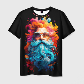 Мужская футболка 3D с принтом Санта Клаус разноцветный в Екатеринбурге, 100% полиэфир | прямой крой, круглый вырез горловины, длина до линии бедер | 