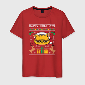 Мужская футболка хлопок с принтом Happy holidays phrase в Екатеринбурге, 100% хлопок | прямой крой, круглый вырез горловины, длина до линии бедер, слегка спущенное плечо. | 