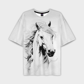 Мужская футболка oversize 3D с принтом Лошадь белая на ветру в Белгороде,  |  | 