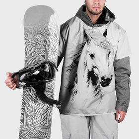 Накидка на куртку 3D с принтом Лошадь белая на ветру в Белгороде, 100% полиэстер |  | 