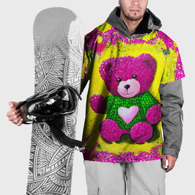 Накидка на куртку 3D с принтом Розовый мишка в вязаном свитере , 100% полиэстер |  | Тематика изображения на принте: 